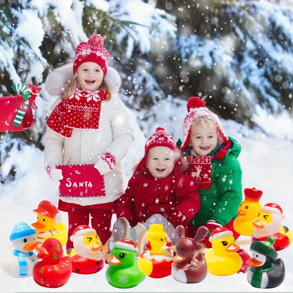 12pcs Rubber Duck for Christmas Party Assortment Ducks Bulk Mini Rubber Duckies for Kids Birthday Best Giving Gifts Party Favors