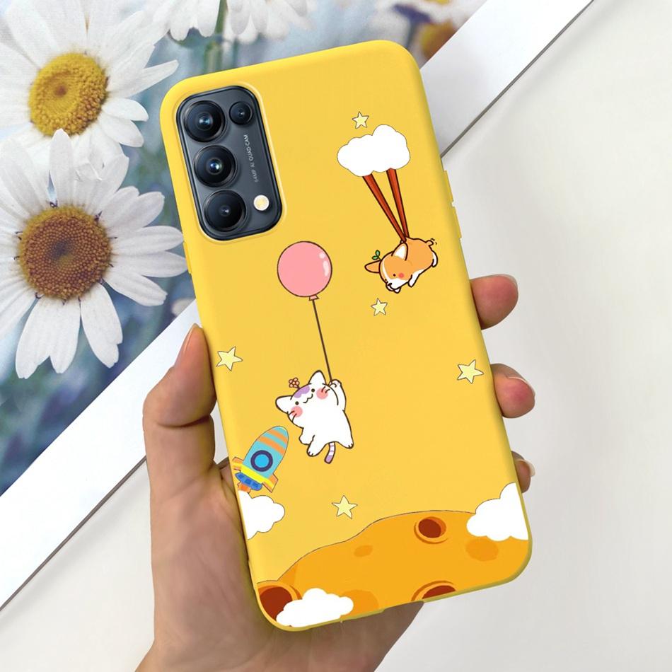 For OPPO Reno5 Pro 5G 4G Reno5 Phone Case Reno 5 5Pro CPH2201 CPH2145 Cute Cat Cartoon Candy Color Soft Silicone TPU Back Cover