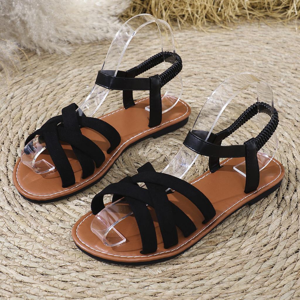 Frühling und Sommer neue Mode Sandalen flachsohlige Mode vielseitig Kreuz Römersandalen flachsohliger Komfort