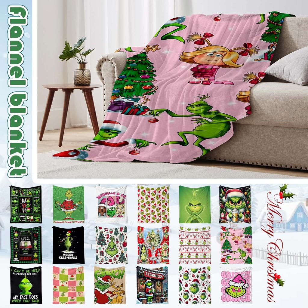 Printed Blanket Christmas Green Flannel Blanket Conditioning Lunch Break Blanket