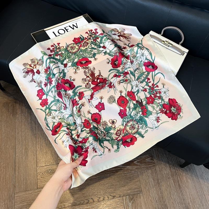 Silk scarf 71 * 71 imitation silk square scarf Korean atmosphere neck silk scarf flower pattern flower polka dot scarf