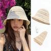 Korean Wide Sun Hat Brim Floppy Summer Hats For Women Beach Panama Straw Dome Weave Bucket Hats Hollow Female Knitted Cap