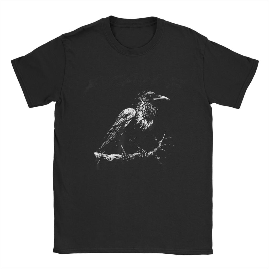 Crow F-Caw-F Funny Black Bird Moon Christmas Santa Hat T-Shirt for Men Crew Neck T Shirts Short Sleeve Tee Shirt Clothing