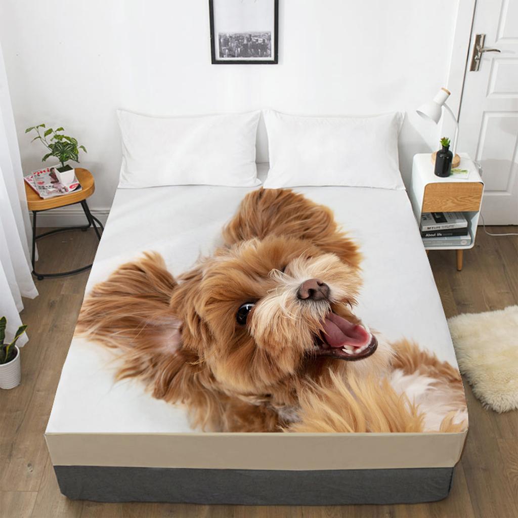 Home Textiles Dog Cat 3D Printing Pattern Bed Sheet Mattress Cover Elastic Band Bed Sheet Bedding