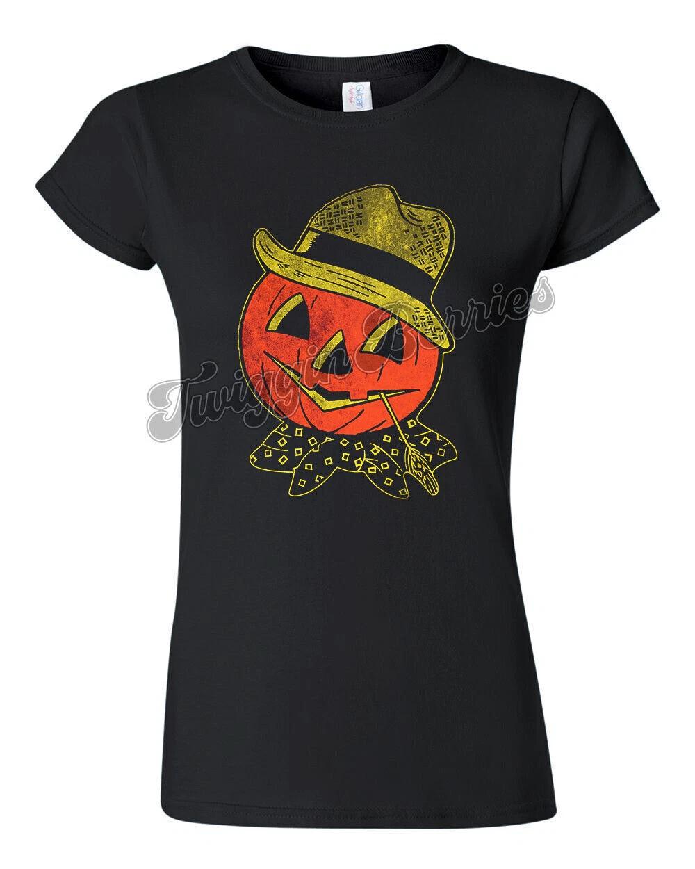 Retro Halloween Tee T Shirt Vtg Art Goth Witch Cute Jack O Lantern Scarecrow XL