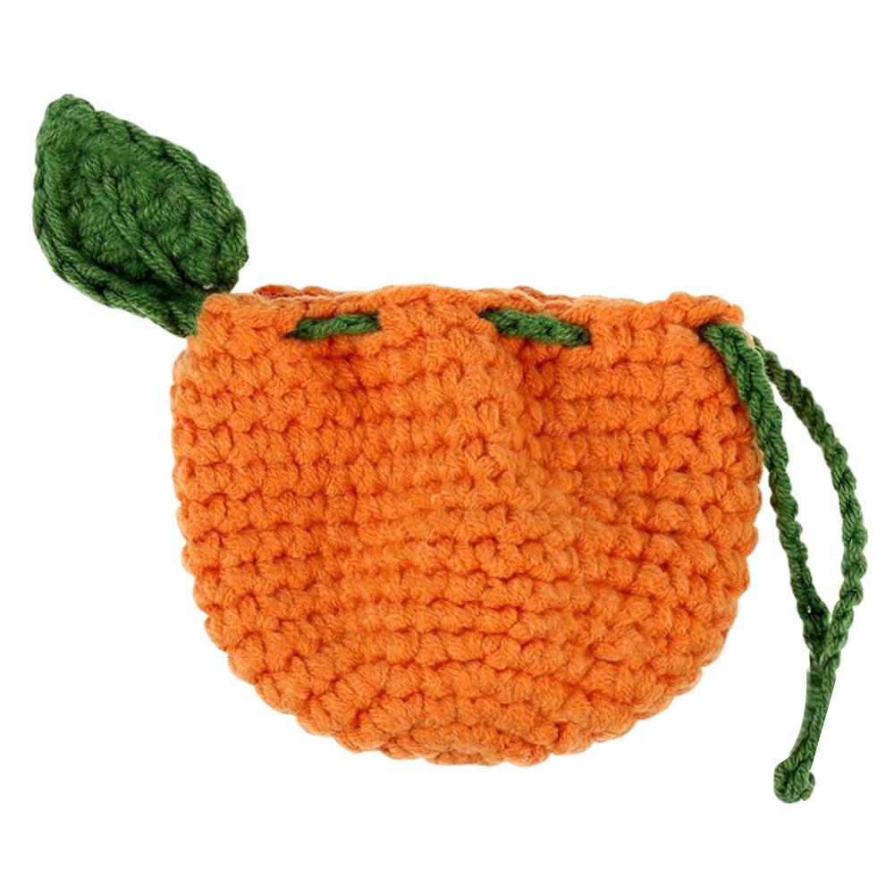 Orange Coin Purse Crochet Drawstring Bag Cute Drawstring Orange-Shaped Crochet Purse Crochet Tangerine Bag Coin Chargers