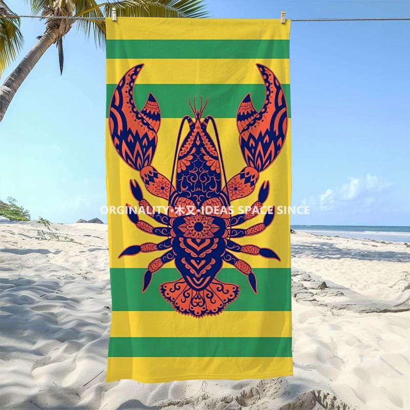 Lobster Ethnic Print Beach Towel Patterned Sunscreen And Windproof Suitable For Swimming Pool Camping Travel