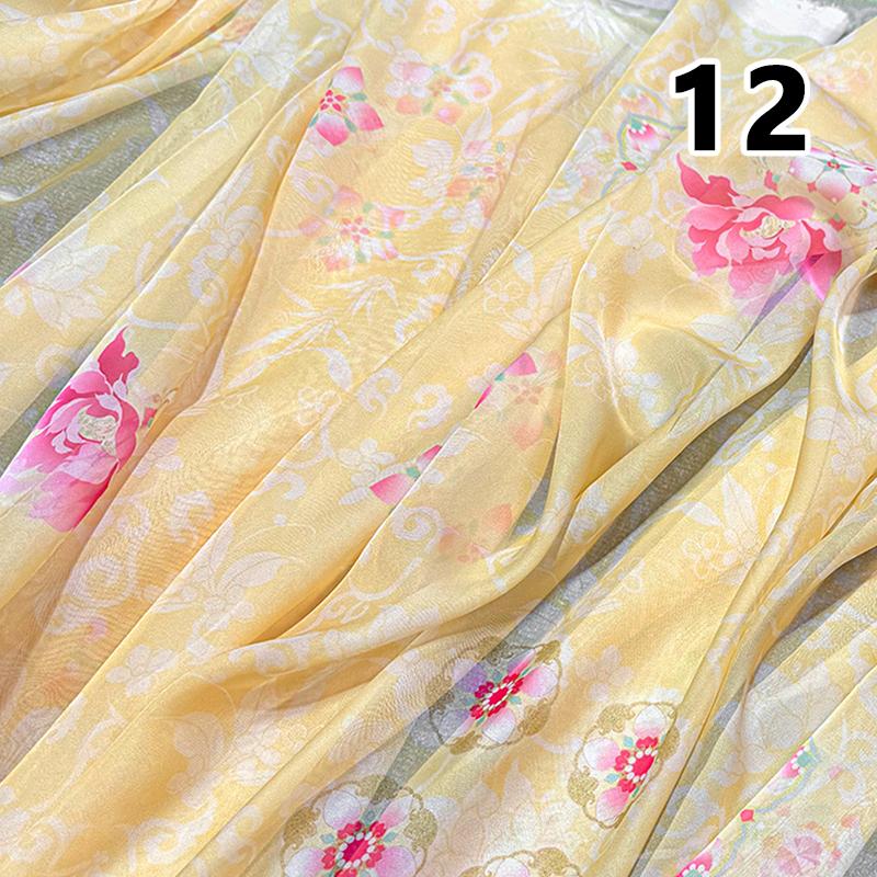 50x150cm Green Chiffon Fabric with Flower Print for DIY Ancient Style Hanfu Dress Shirts Doll Sewing Summer Organza Tulle