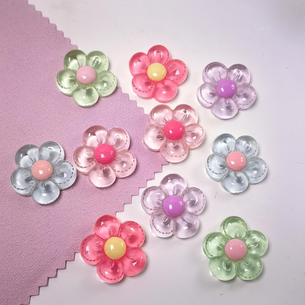 100Pcs Clear 23mm Flower Series Resin Flatback Cabochons for Hairpin Scrapbooking DIY Jewelry Craft Decoration Accessories