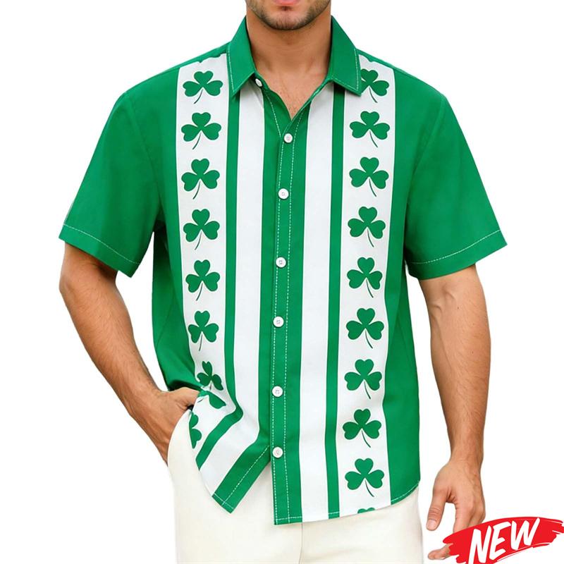 2026 St. St. Patrick's Day Hemd Für Männer Frauen 3D Gedrucktes Irisches Kleeblatt Hawaiianisches Hemd Street Kurzarm Oberteile Lässige Hemden mit Knöpfen