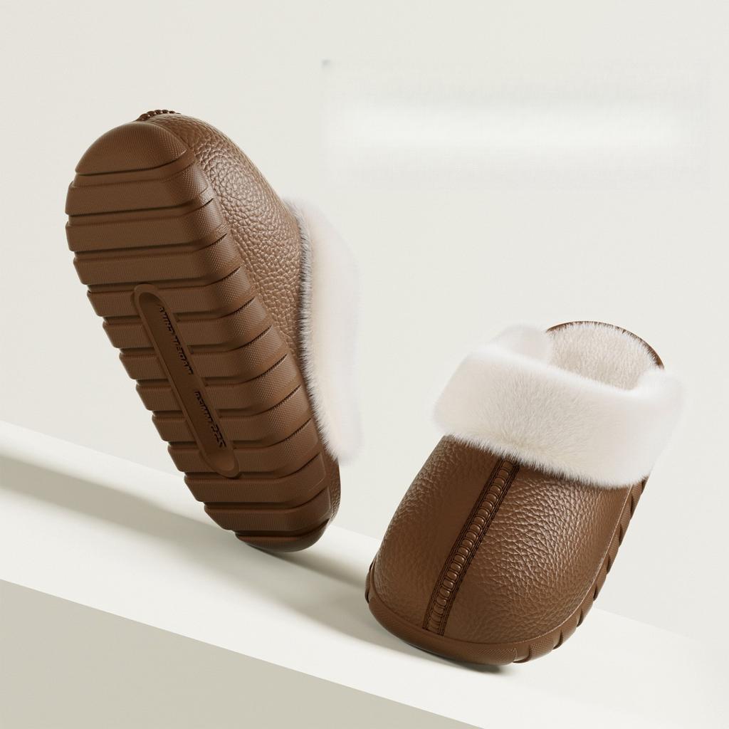 Waterproof Cotton Slippers for Women, Indoor and Outdoor Wear, Non-Slip, Fleece-Lined, Detachable Furry Slippers, Winter Warm Cotton Shoes for Men