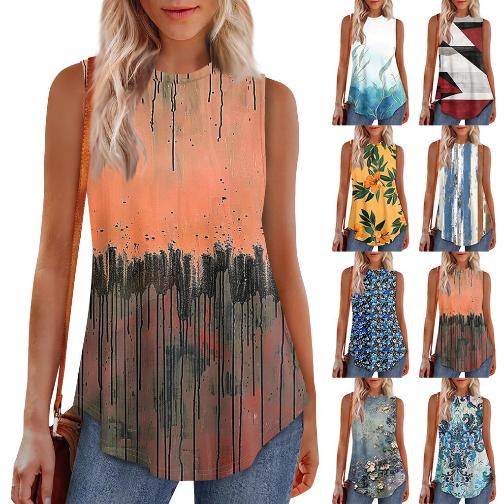 Women's Fashion Casual Sleeveless Vest Vintage Print -neck Sleeveless Top