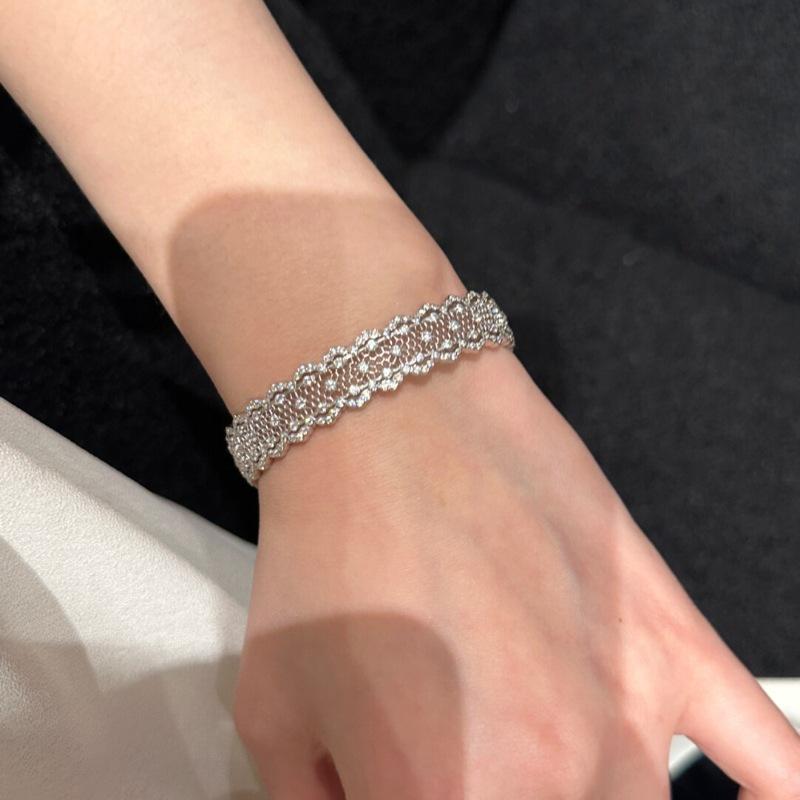 Inlay Diamonds Lace Hollow Out Starry Sky Bracelet Rings For Women Court Style Mesh Retro Fashion Design Jewelry Sets