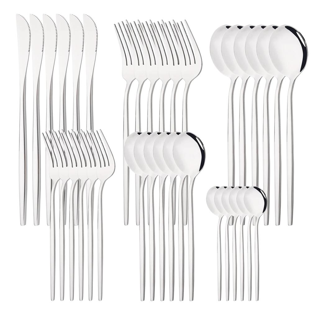 36Pcs Dinnerware Set Stainless Steel Tableware Set Black Gold Flatware Knife Fork Dessert Spoon Luxury Western Cutlery Set