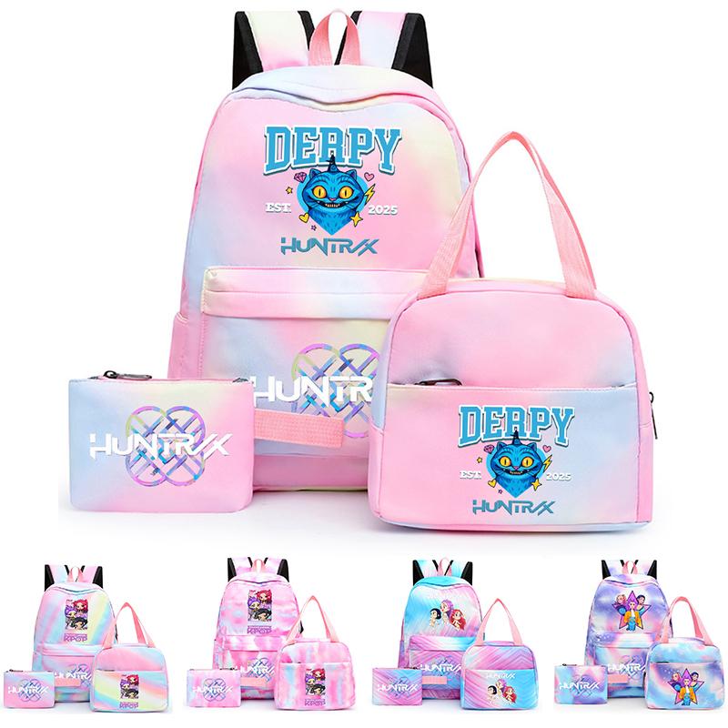 3Pcs/set Cartoon Printed Backpack with Lunch Bag Pencil Case for Teenager Girl Boy Large Capacity Waterproof Bookbag Gift Mochila