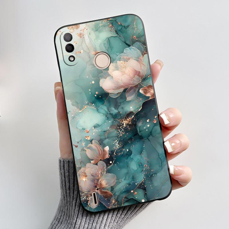 Black Case For Itel P33 Plus Bumper Soft Silicone Jelly Shell Anime Popular Sunflower Wildflower Painted Shockproof Cover