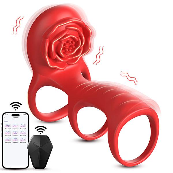 Rose Vibrating Cock Ring Adult Sex Toys with Clitoral G Spot Stimulation, Pleasure Penis Ring Vibrator Couple Sex Toys for Men Women Erection Sex