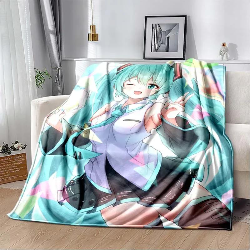 Anime Vocaloid Girl Blanket Kawaii Miku Lightweight Soft Throw Blanket Flannel Bedspread Sofa Cover Gift for Children