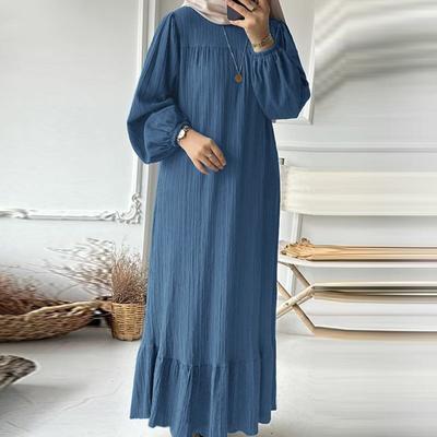 Mode Rüschen Saum Muslimischen Sommerkleid Frauen Puff Ärmel O Neck Kleid Herbst Elegante Party Abaya Vestidos Islamische Kleidung