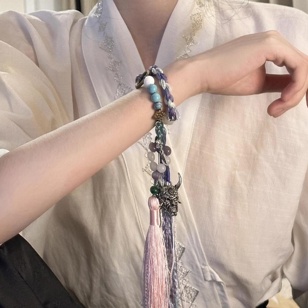 Handwoven Tassels Bracelet Adjustable Ropes Handchain Ethnic Style Beaded Wrist Chain Handmade Chinese Tibetan Jewelry