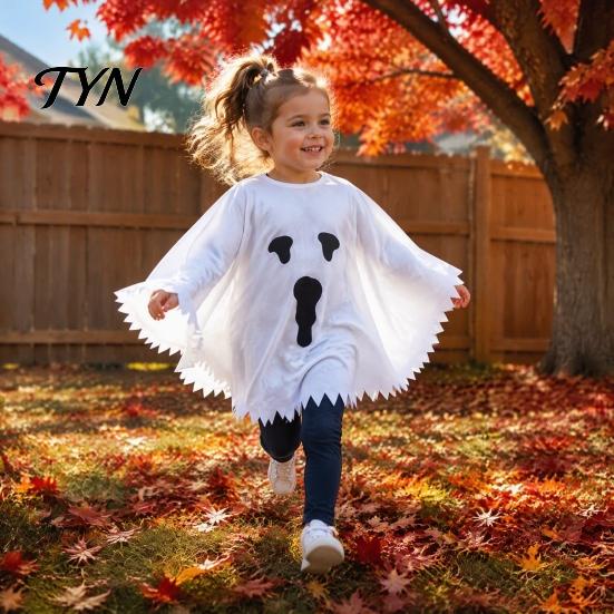 Durable Ghost Outfit for Halloween Decoration Poncho Costume Kids Adults, Spooky White Cloak Soft Friendly Dress Kindergarten Performance with