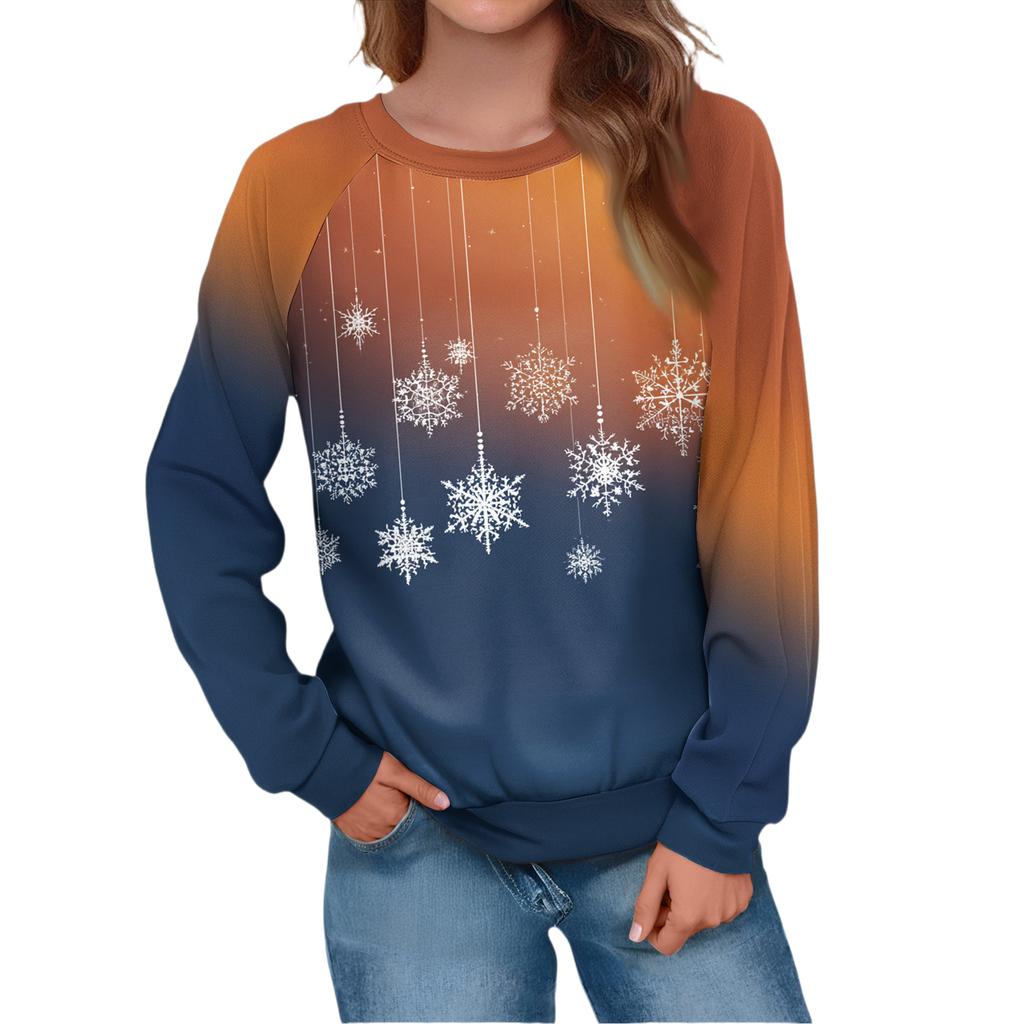 Women's Fashion Casual Long Sleeve Christmas Printed Neck Sweatshirt Top