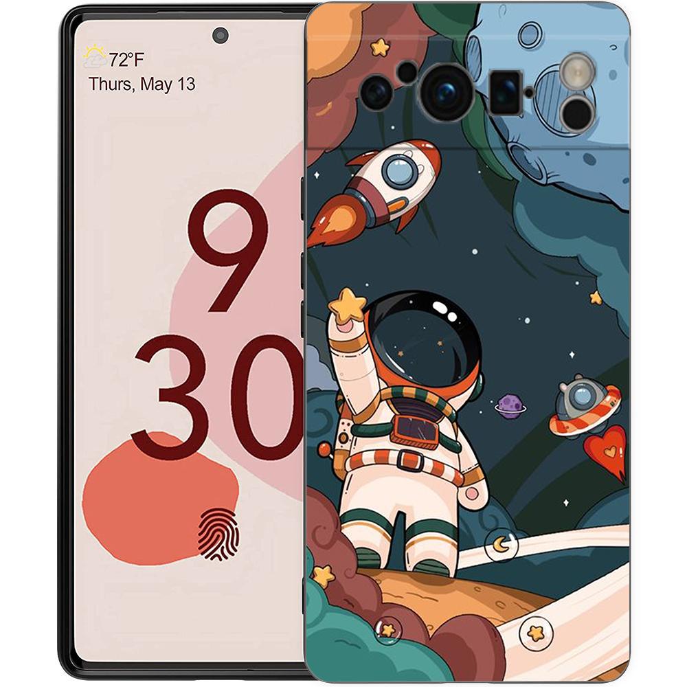 Cute Cartoon Astronaut For Google Pixel 8 7 6 Pro 6A 5G Black Phone Case Soft Shockproof Back Cover Silicone TPU Shell Coque