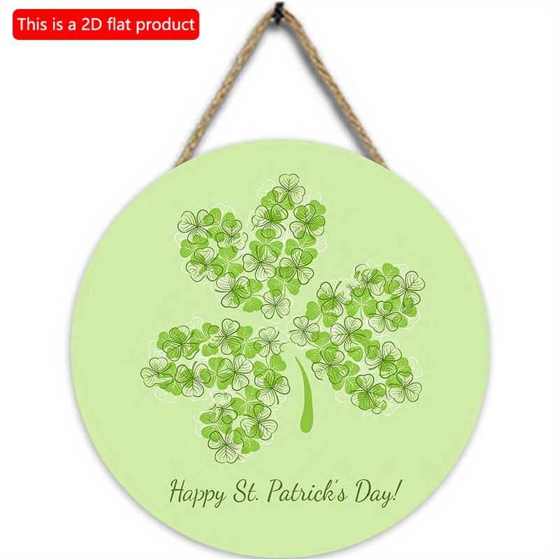 2D flat 20*20cm1pc Happy St.Patrick's Day Green fresh four-leaf grass patterns Welcome party Hanging Wooden Sign, Simplism&artistic Round Decorative