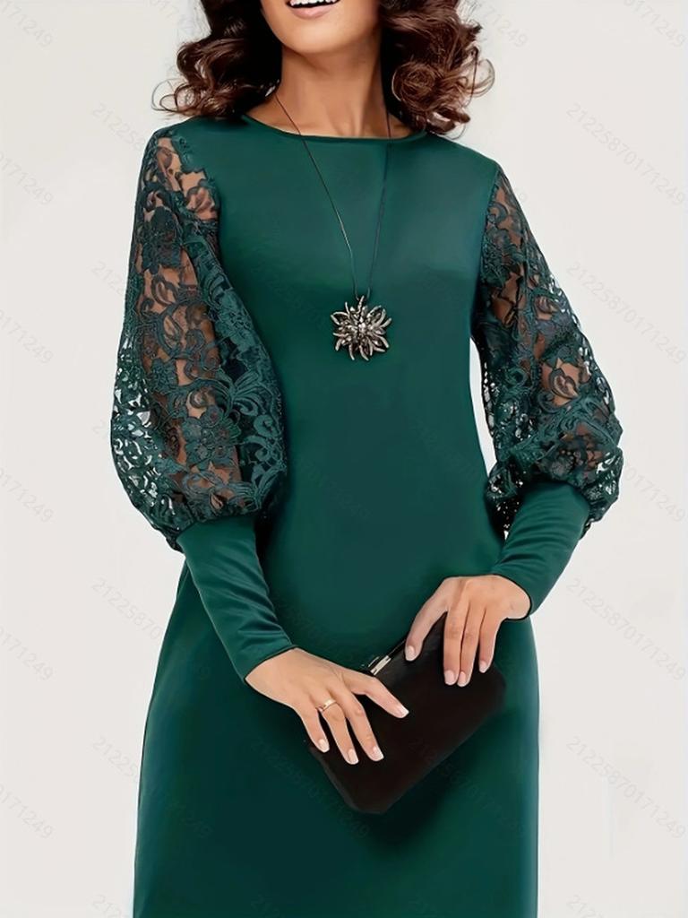 Spring/Autumn Dress Women's Lace Long Sleeve Patchwork Slim Fit Dress