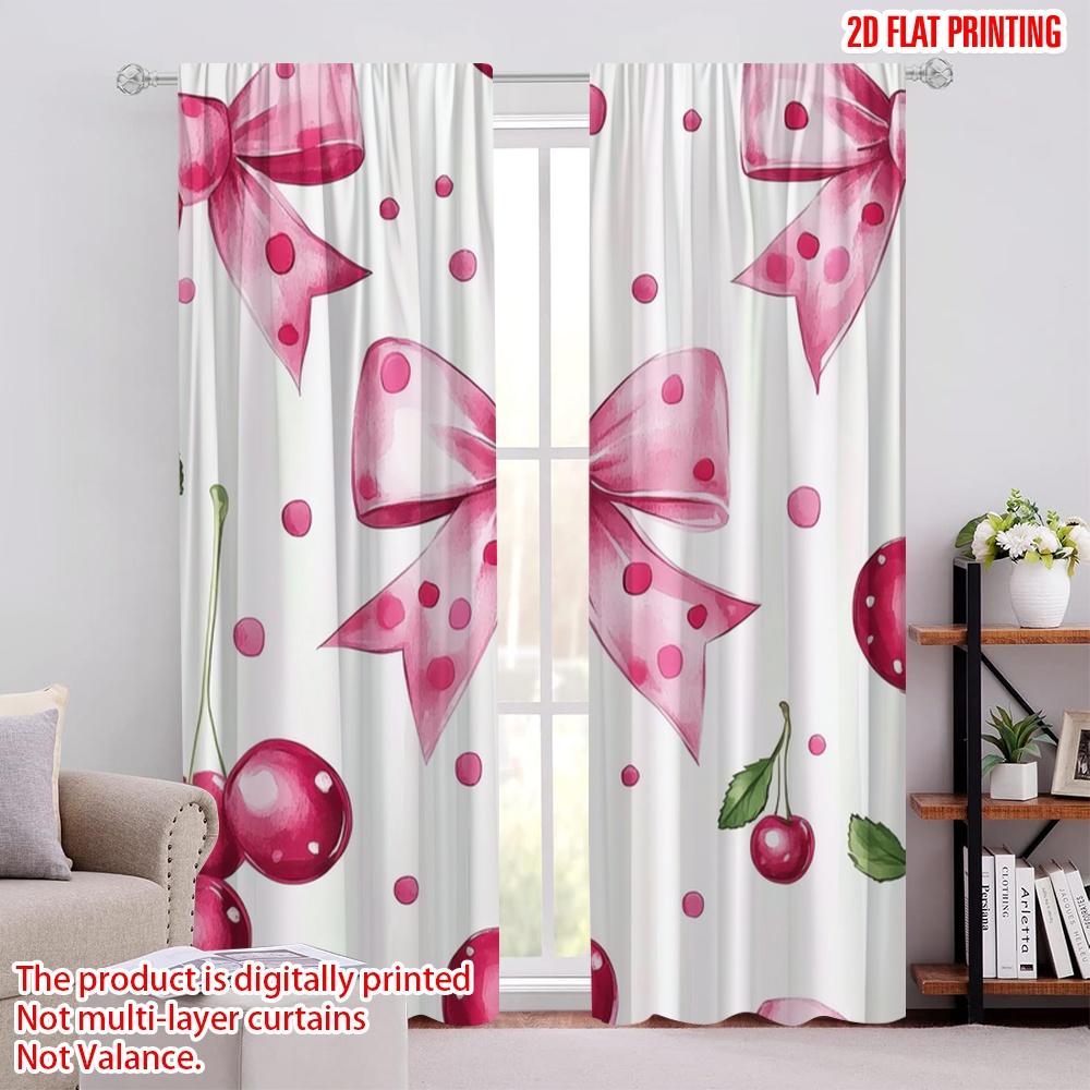 

2pcs,2D plane printing Creative Curtains Cherry Bow Bliss Durable 100% Polyester Fabric (without rod) Versatile All Use for 52.50 × 116.00 cm 2 pcs