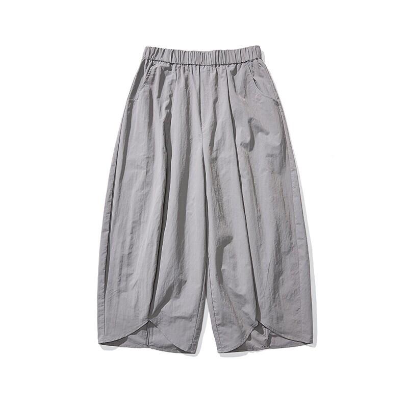 

2025 Летние мужские широкие брюки, мужские повседневные однотонные брюки в японском стиле, костюм самурая, шаровары, мужские брюки-фонарики L