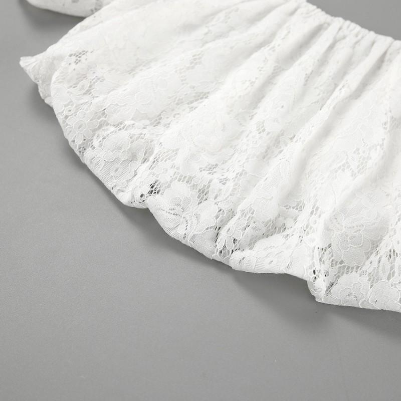 2026 Elegant White Lace Dress Set Women French Strapless Long 2 Piece