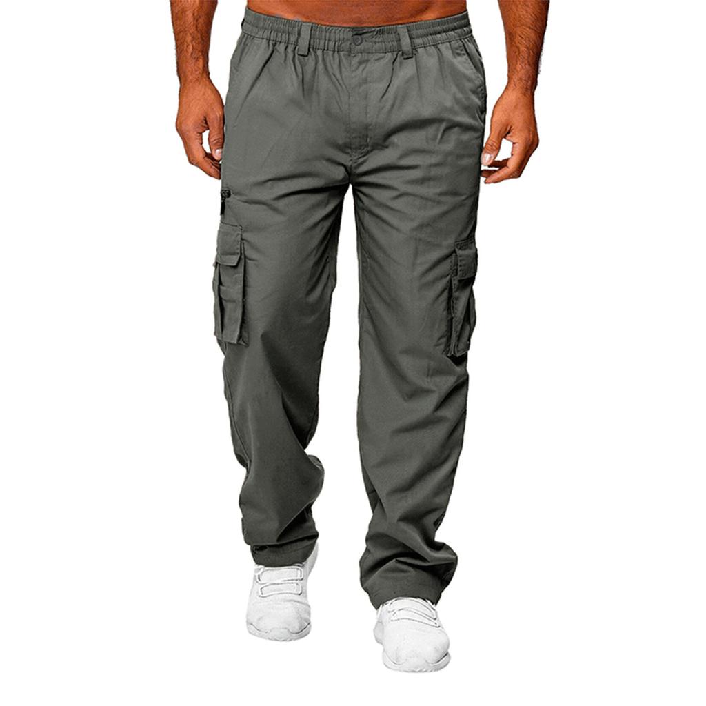 Men's Spring and Autumn Solid Straight Legged Cargo Pants Casual Multi-Pocket Long Pants Loose Fit Outdoor Fitness Trousers