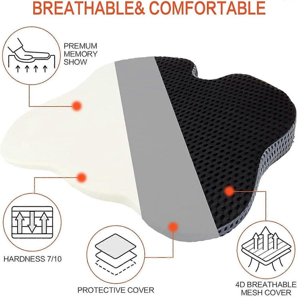 Chair Seat Cushion Memory Foam For Back Pain Coccyx Orthopedic Support Tailbone Sciatica Grey Car Office Chair Wheelchair