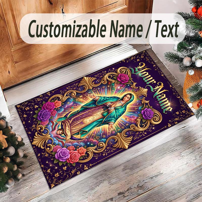 Rainbow Theme Crystal Velvet Floor Rug Personalized Custom Name Text Warm Carpet Home Decoration