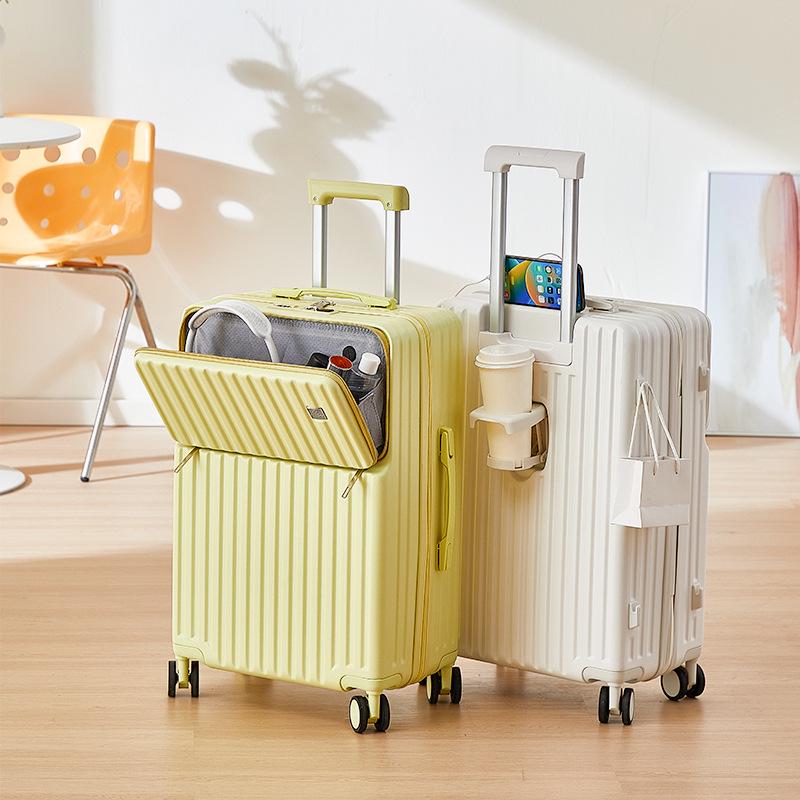 20-Inch Leather Front-Opening Suitcase with Universal Wheels and Combination Lock - Large Capacity for Men and Women