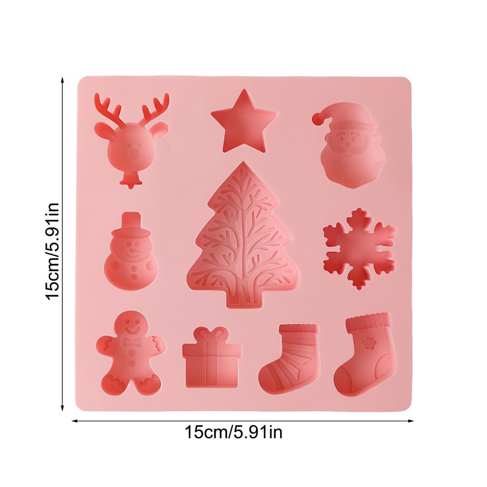 Christmas Silicone Baking Mold 10-Cavity Silicone Baking Molds Christmas Tree Snowman Snowflake Shaped Christmas Cake Mold розовый