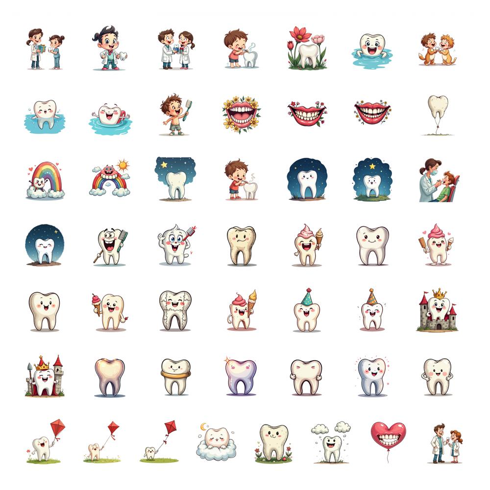 

50 шт. Кумедні мультяшні наклейки «Зуби» Для стоматологічної клініки Догляд за зубами Наклейки для скрапбукінгу Для гітари Ноутбука Скейтборду Графіті Декалі