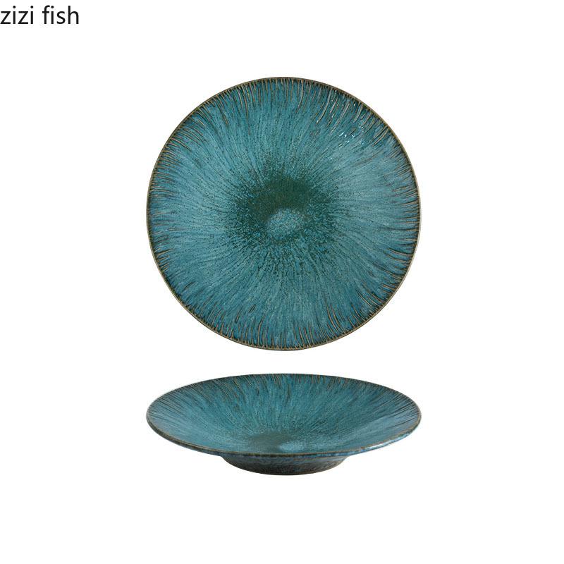 Kiln Changes Spiral Patterned Ceramic Plate Creative Flat Plate Deep Plate Salad Bowl Service Plates Restaurant Tableware