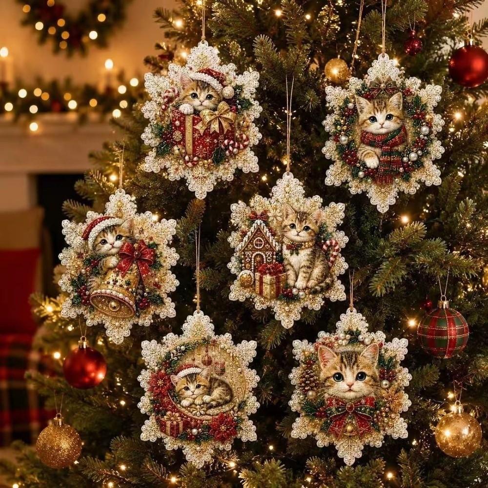 6pcs DIY Craft Pearl Diamond Painting Kit 2D Flat Wooden Tag Pendants New Year Gift