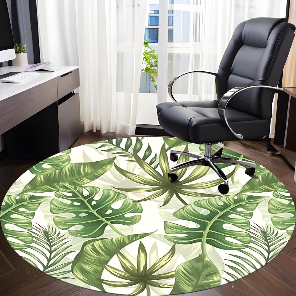 1pc Tropical Leaves Office Round Area Rug, Indoor Mat Suitable ForOffice, Under Office Chairs Bedroom Living Room Home Decor, Room Decot074