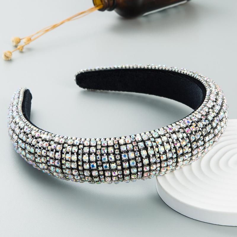 Baroque Full Colorful Rhinestones Sponge Padded Headband Hand Sewn Crystal Bridal Hairband Wedding Headpiece Gift
