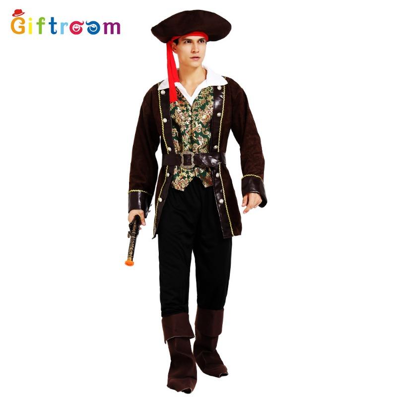 Masquerade New Deluxe Deep Coffee Pirate Suit Adult Male Cosplay Party Costume