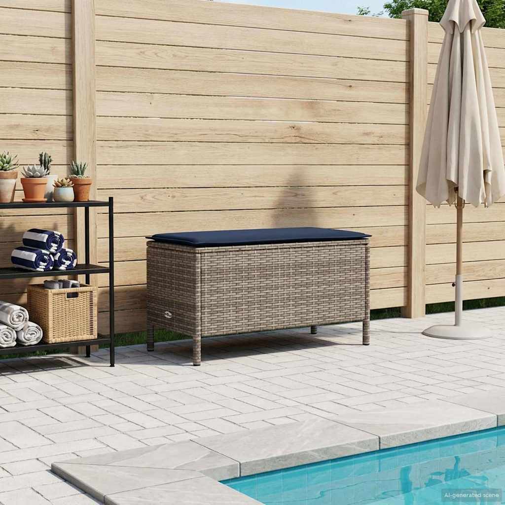 Garden Footstool Grey and Navy Blue 80 x 38 x 42 cm PE Rattan