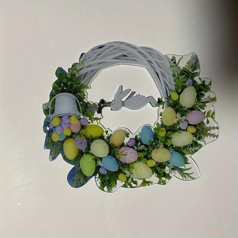 Naujas juokingas Velykų vainikas su spalvingais kiaušiniais pavasario durų sienos akrilo plokščio rašto dekoras