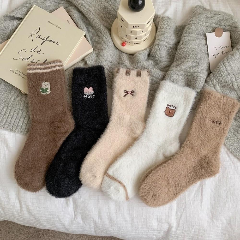 Cartoon Mink Velvet Socks Thicken Fluffy Mid Socks Soft Floor Plush Sock