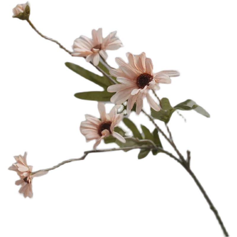 Retro Daisy Artificial Flowers Centerpiece - Nordic 5 Heads, Oil Painting Style, Home & Dining Table Decor, Silk.