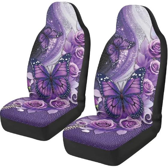 Purple Butterfly Galaxy Auto Car Seat Cover for Cars, Trucks, Vans, SUV, Vehicle Seat Cover Auto Saddle Blankets Driver Seat Protector Covers Full