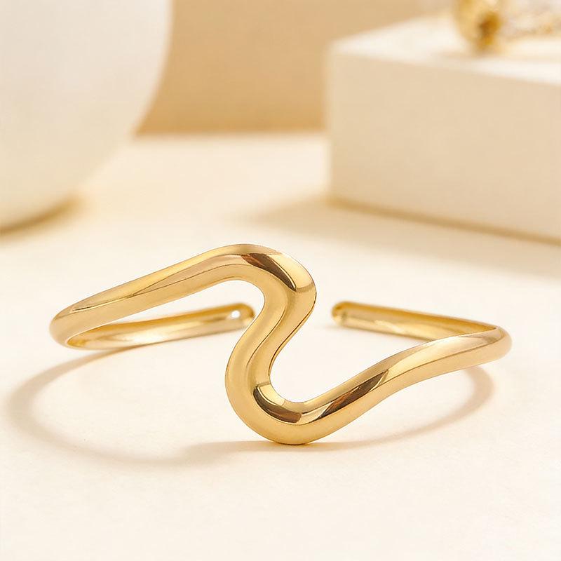 Geometric Wave Open Cuff Bracelet with Smooth Metal Finish - Irregular Fashion Style