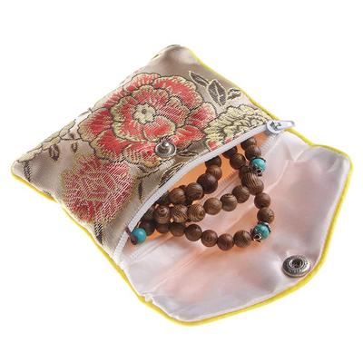 Necklace Beads Silk Embroidery Zipper Buckle Coin Purse Handmade Floral Chinese Jewelery Storage Jewelery Bag Handbags Wallet